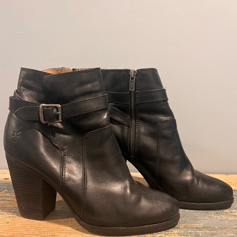 Frye Black Patty Buckle Heeled Boot 9